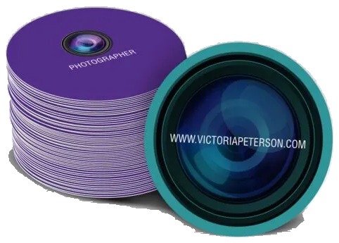 Circle business cards in purple and teal